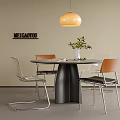 Modern Round Dining Table and Chairs Set with Transparent and Wooden Back Chairs Green Plant