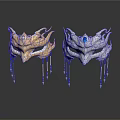 Elegant Decorative Masks With Golden Silver Design Beaded Tassels And Blue Gemstone