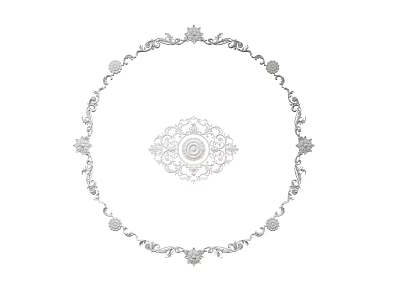 Symmetrical Intricate Ornate Circular Carving Border With Central Detailed Floral Pattern Design 3d model