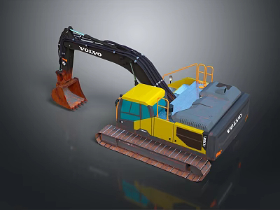 Volvo Tracked Utility Vehicle Excavator With Yellow Black Exterior And Blue Cabin Design 3d model