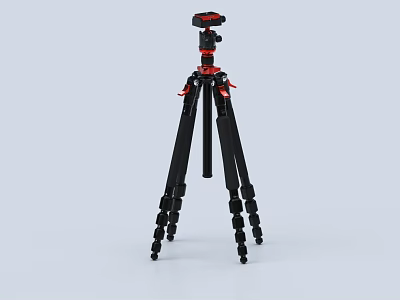 Sturdy Black and Red Commercial Tripod with Adjustable Legs and Head Mount 3d model