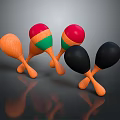 Vibrant Wooden Maracas Musical Instruments With Red Green Black Orange Spherical Heads And Reflection