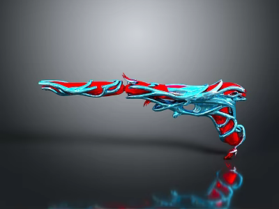 Unique Red and Blue Gun Weapon with Artistic 3D Rendered Design and Streamlined Shape 3d model