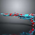 Unique Red and Blue Gun Weapon with Artistic 3D Rendered Design and Streamlined Shape