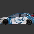 Intel Tirestone Blue White Red Racing Car With Rear Wing And Body Design