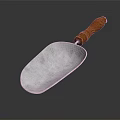 Shiny Metal Scoop Daily Life Product With Wooden Textured Handle And Smooth Surface