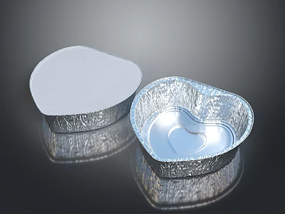 Heart Shaped Aluminum Foil Tableware Set With Lidded And Open Containers 3d model
