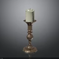 Elegant Decorative Copper Candlestick With White Candle And Ornate Base Design