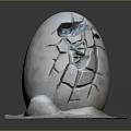 Mystical Cracked Egg Sculpture Featuring Mythical Creature Hatchling With Textured Shell On Stone Base