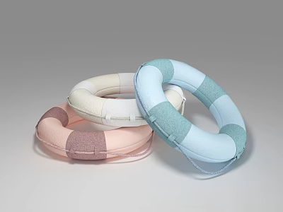 Soft Fabric Ring Shaped Household Items In Pastel Pink Beige And Blue Green Colors 3d model