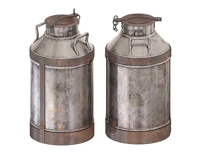 Two Vintage Ceramic Milk Cans With Handles And Textured Rustic Surface 3d model