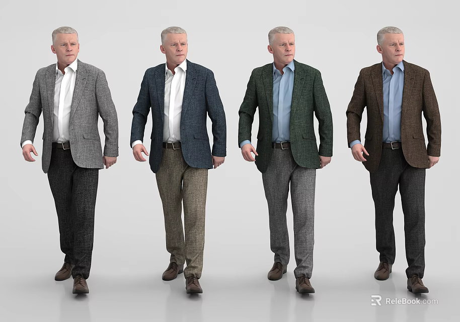 Men Wearing Different Colored Suit Jackets with Shirts Pants and Shoes 3d model 