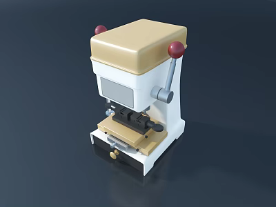 Industrial Equipment With Golden Top Red Knobs White Body Manual Handle And Stable Base 3d model