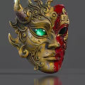 Game and Movie Character Gold Red Ornate Mask with Horns Green Eye Intricate Patterns