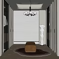 Elegant Modern Walk-in Closet Design Featuring Glass Cabinets White Blinds Brown Bench And Round Rug
