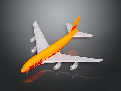 DHL Airplane Model in Yellow and White with Brand Logo 3d model