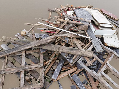 Recycled Wooden Planks And Stone Slabs In Construction Debris Pile 3d model
