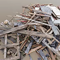 Recycled Wooden Planks And Stone Slabs In Construction Debris Pile