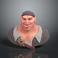 3D Character Bust of Male Pirate With Headscarf Earring Belt and Exaggerated Expression