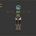 3D Character Model In Blue White Outfit With Helmet Ski Boots Arms Outstretched