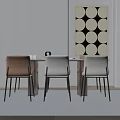 Modern Minimalist Dining Table Set With Beige White Chairs And Circular Pattern Wall Art 3d model