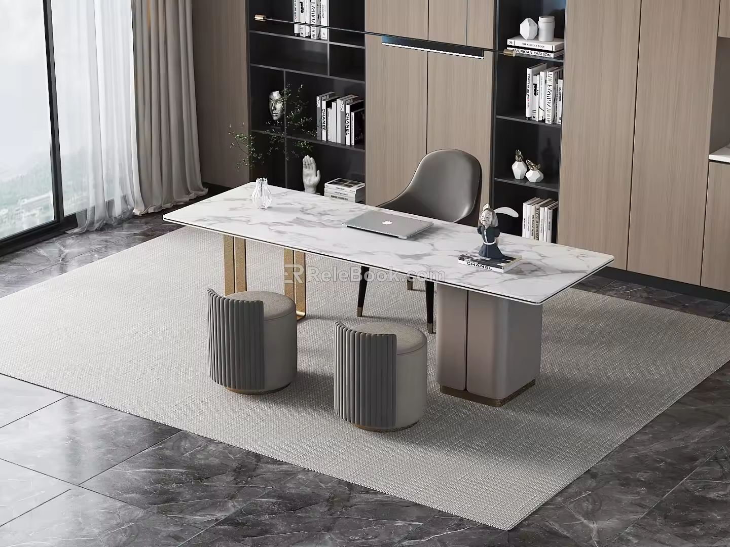 Modern desk and chair combination study 3d model