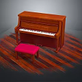 Classic Musical Instrument Wooden Piano With Pink Stool On Polished Wooden Floor
