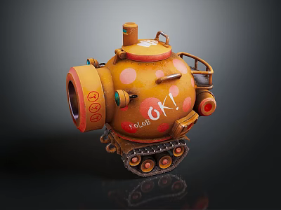 Yellow Military Vehicle With Tracks Pink Spots 6K Logo And Round Design 3d model