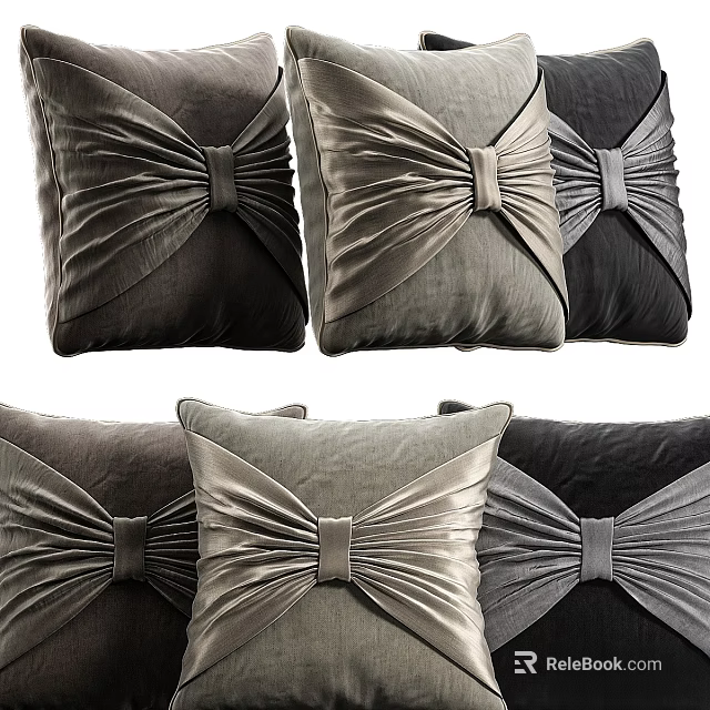 Velvet Pillow Set With Bow Detail In Gray And Black For Home Decor 3d model 