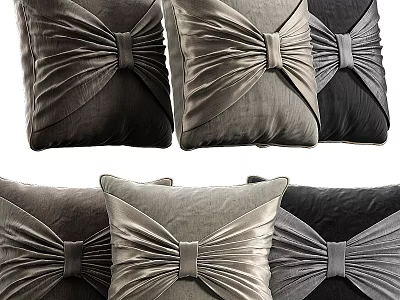 Velvet Pillow Set With Bow Detail In Gray And Black For Home Decor 3d model