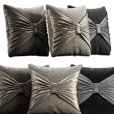 Velvet Pillow Set With Bow Detail In Gray And Black For Home Decor 3d model