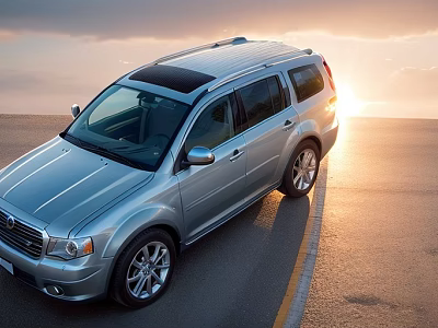 Silver SUV With Sunroof And Alloy Wheels Parked On Sunset Road With Sleek Exterior Design 3d model