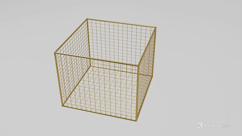 Gold Square Wire Mesh Storage Basket With Open Grid Design For Home Organization 3d model 