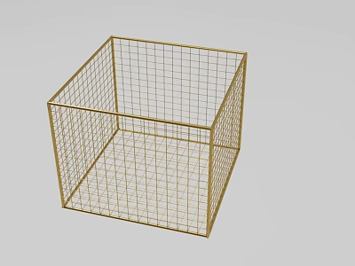 Gold Square Wire Mesh Storage Basket With Open Grid Design For Home Organization 3d model