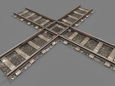Detailed Railroad Tracks Crossing Structure With Metal Rails And Gravel Bedding 3d model