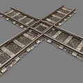 Detailed Railroad Tracks Crossing Structure With Metal Rails And Gravel Bedding
