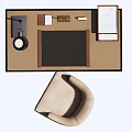 Modern Wooden Desk Setup With Comfortable Chair Table Lamp And Storage Drawers