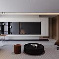 Modern Living Dining Room Interior Design With Large TV Wall Sofa And Round Coffee Table