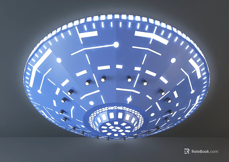 Modern Blue Circular Ceiling Light With Geometric Pattern And LED Lighting 3d model