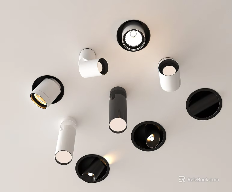 Modern Design Downlights and Spotlights with Black White Finish for Ceiling Warm Illumination 3d model 