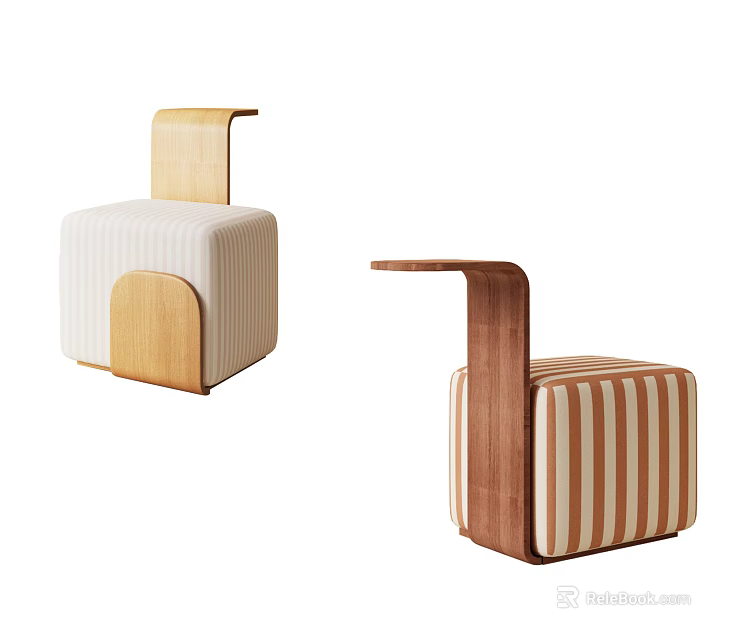 Striped Fabric Upholstered Single Sofa With Wooden Armrest And Backrest Design 3d model 