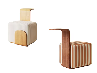 Striped Fabric Upholstered Single Sofa With Wooden Armrest And Backrest Design 3d model