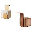 Striped Fabric Upholstered Single Sofa With Wooden Armrest And Backrest Design