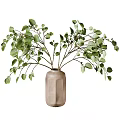 Light Brown Textured Vase With Fresh Green Eucalyptus Leaves And Branches 3d model