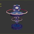 3D Model of Circular Structure With Purple Pink Elements And Backpack Device On Layered Base 3d model