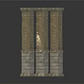 Three Classical Stone Columns with Brick Texture and Decorative Bases