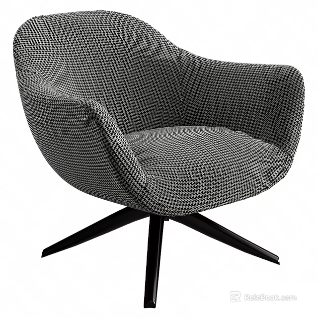 Modern Leisure Accent Chair With Houndstooth Pattern And Black Metal Base 3d model