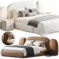 Modern Double Bed With Curved Headboard Pillows Gray Blanket And White Nightstand