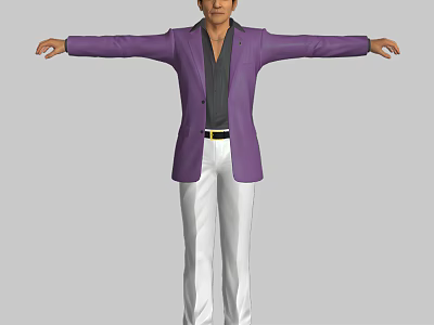 Man In Purple Suit Jacket Black Shirt And White Pants With Arms Outstretched 3d model