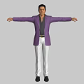 Man In Purple Suit Jacket Black Shirt And White Pants With Arms Outstretched
